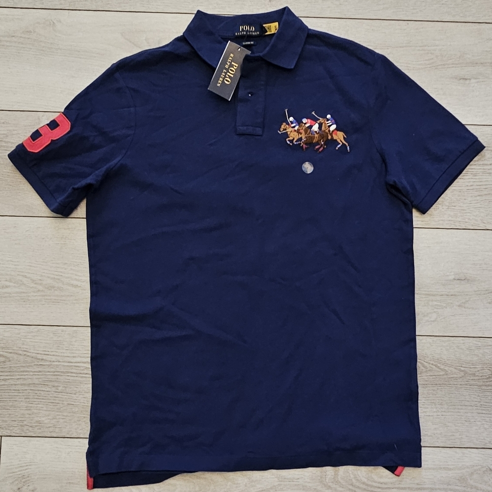 NWT POLO Ralph Lauren Three Horse Logo Polo Mens Medium